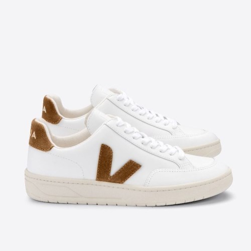 Veja V-12 Leather Miesten Kengät Valkoinen/Ruskea (W64Q79)